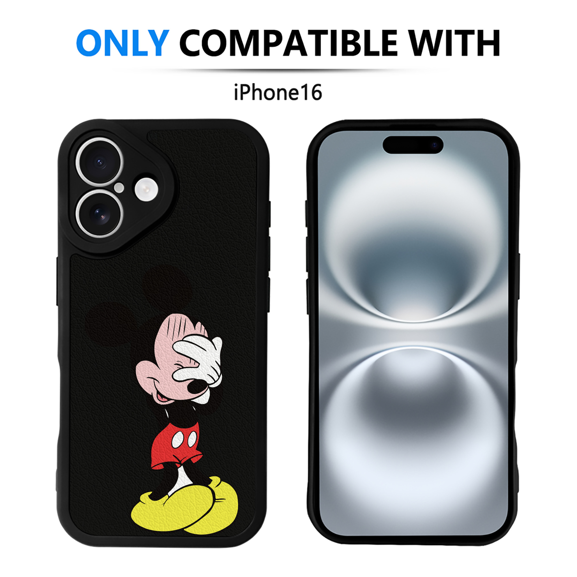 （画像用） ミッキーマウス Mickey Mouse 【iPhone 16シリーズ対応】シリコンスマホケース（レザー調） 材質：シリコン